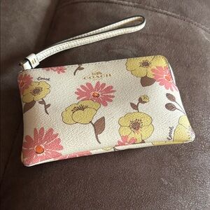 Coach Floral Wristlet in Cream and Pink